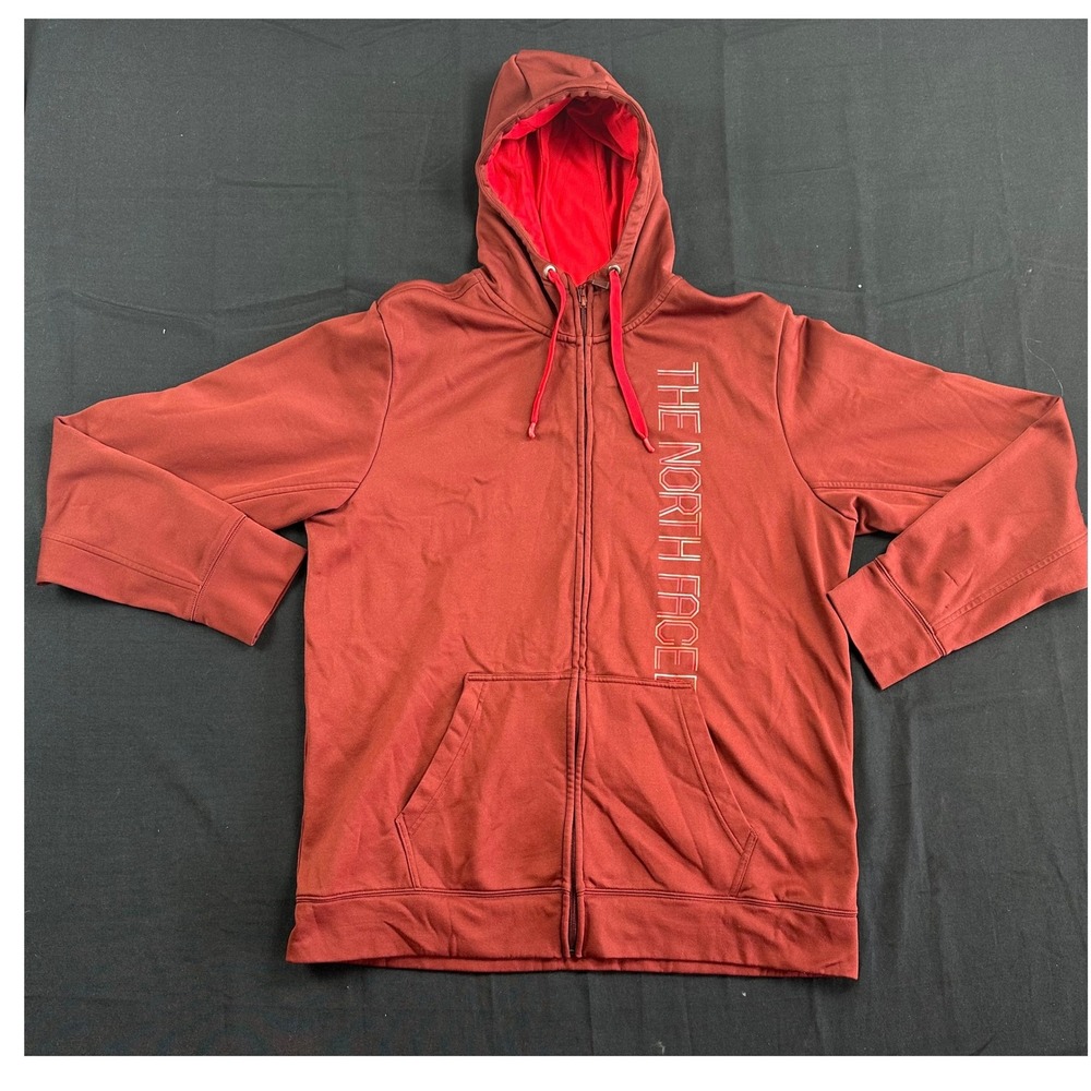 The North Face Mens XL Full Zip Hoodie Rust Red Graphic Logo Fleece Sweatshirt